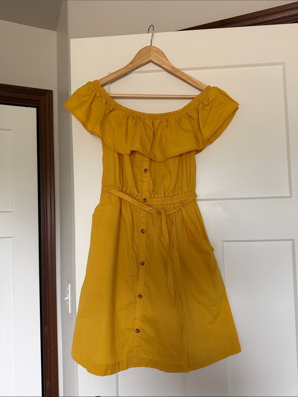 Express One-Shoulder Mustard Yellow Button-Front Dress
